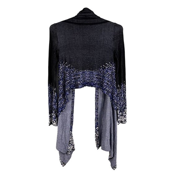 BCBGMAXAZRIA Womens XS/S Blue Black Artsy Waterfall Cardigan 70% Silk Soft Girl - Picture 8 of 15